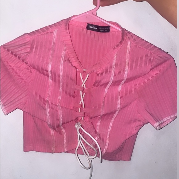 SHEIN SXY Criss-cross Lace Up Crop Top Pink - Picture 3 of 3
